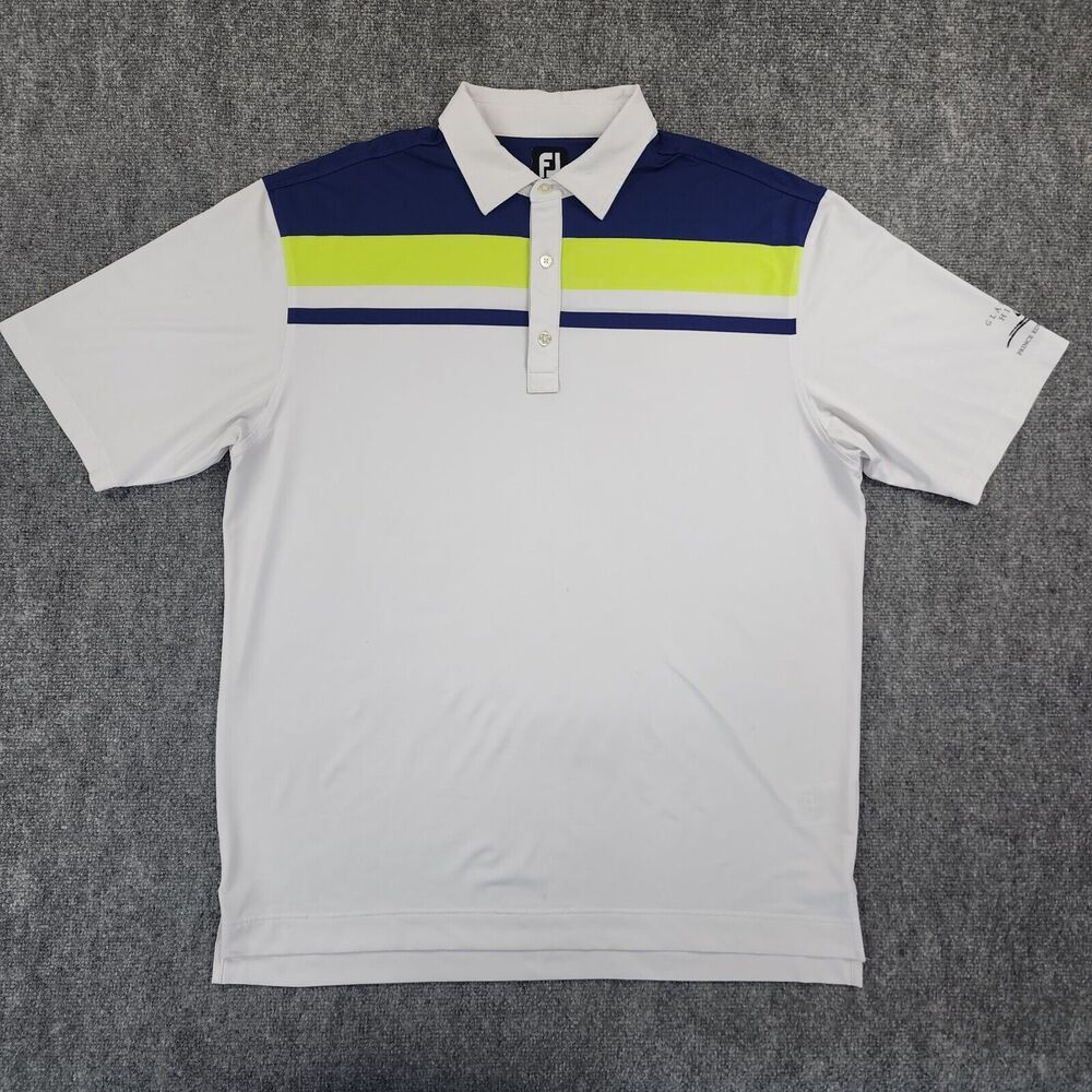 Footjoy Shirt Mens 2XL White Color Striped Polo Performance Golf Glasgow Hills